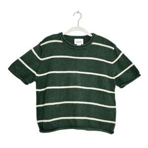 Christopher & Banks Women's Short Sleeve Stripe Sweater in Green/Cream - Sz M